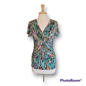 Cable & Guage Colorful Cross Over, V-Neck Women's Top. Size M